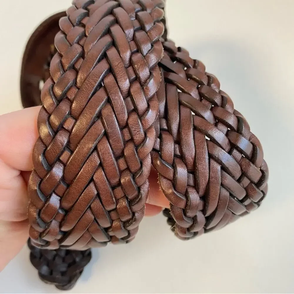 Vintage Statement Belt Brown Woven Leather Braided Y2K Eddie Bauer Womens Medium